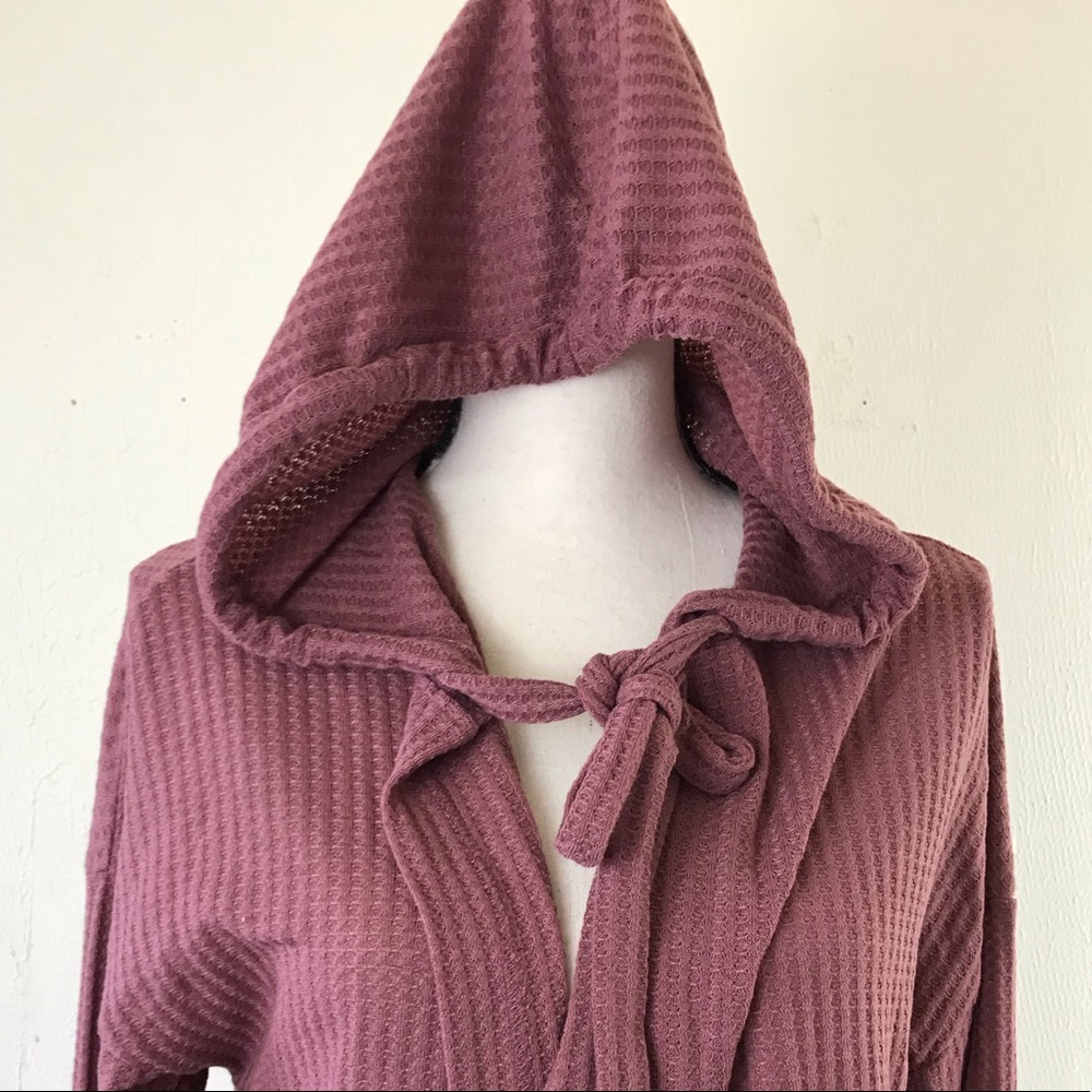 Love Riche Loveriche Mauve Pink Long Line Hooded Waffle Knit Duster Pockets S - Picture 5 of 9